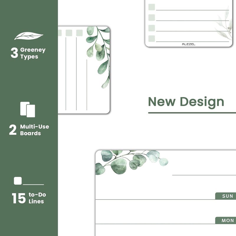 ALEZEL Weekly Calendar Whiteboard for Refrigerator, Magnetic Weekly Planner for Fridge - Set of Greenery Dry Erase Menu Board & 2 to Do List, 3 Markers + Eraser - Image 2